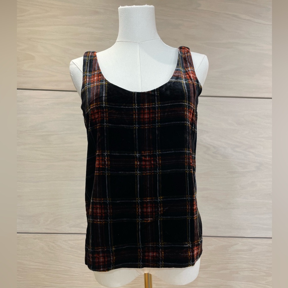 J. Crew Black and Red Plaid Velvet Tank Top